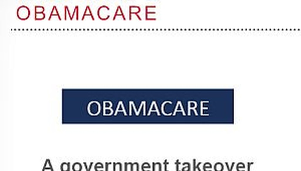In a PowerPoint presentation, Romney said the new health care law is a "government takeover."