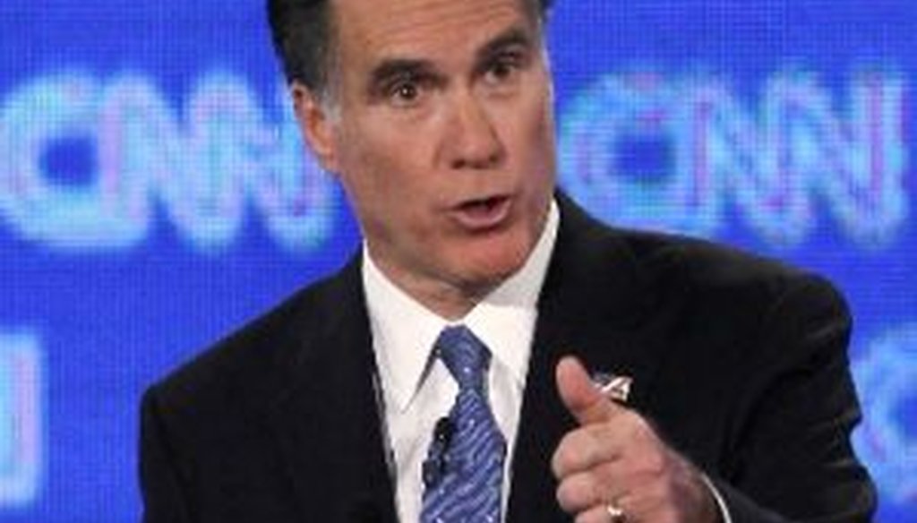 Republican presidential candidate and former Massachusetts Gov. Mitt Romney participates in a debate sponsored by CNN, the Republican Party of Florida and the Hispanic Leadership Network on Jan. 26, 2012, in Jacksonville, Fla. 
