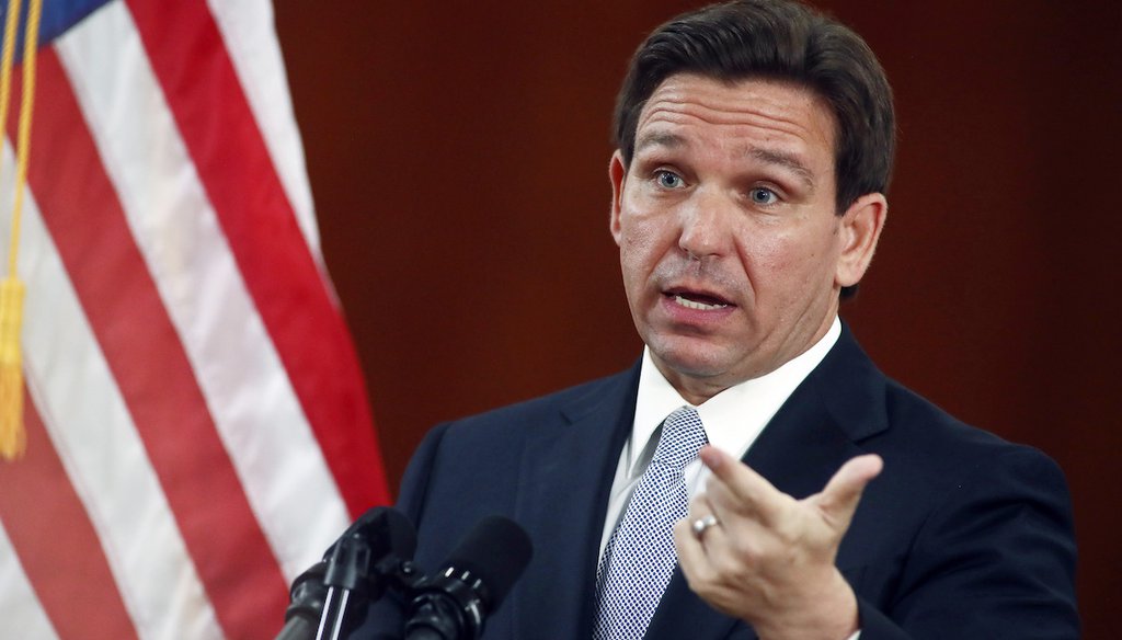 Florida Gov. Ron DeSantis answers questions from the media following his State of the State address, March 7, 2023, at the Capitol in Tallahassee, Fla. (AP)