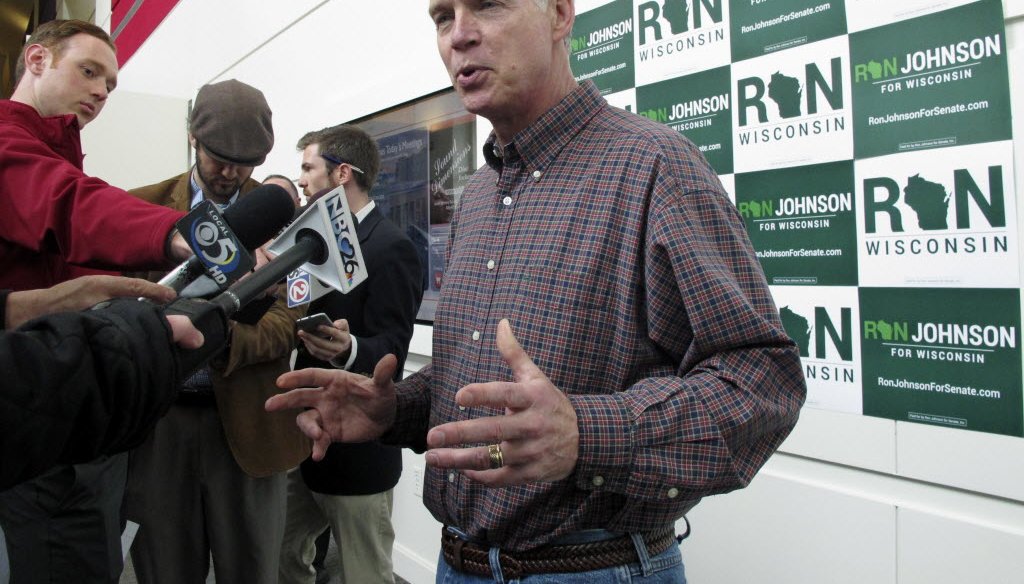 U.S. Sen. Ron Johnson, R-Wis., spoke to reporters in Green Bay on May 12, 2016 ahead of the Wisconsin Republican Party convention. He gave a speech at the convention the next day that drew sharp criticism from Democrats. (AP photo)