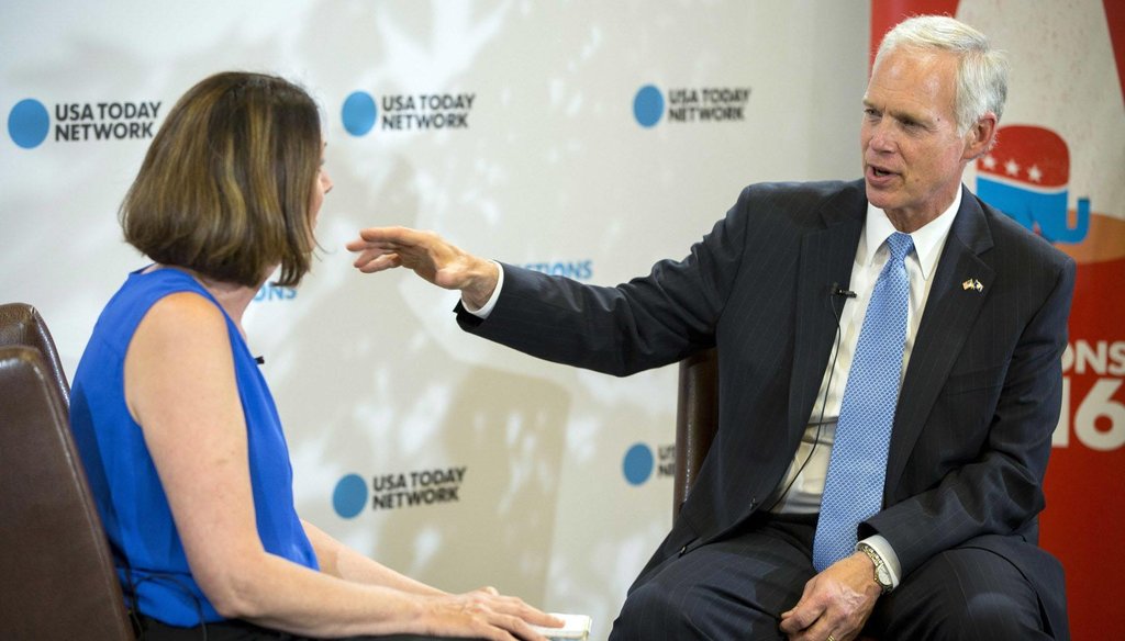 U.S. Sen. Ron Johnson, shown here in an interview, has attacked Democratic challenger Russ Feingold on Social Security and is the target of an attack regarding Social Security. (Milwaukee Journal Sentinel)