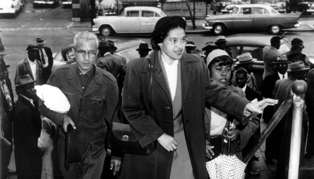Rosa Parks arrives at circuit court to be arraigned in the racial bus boycott, Feb. 24, 1956 in Montgomery, Ala. (AP)