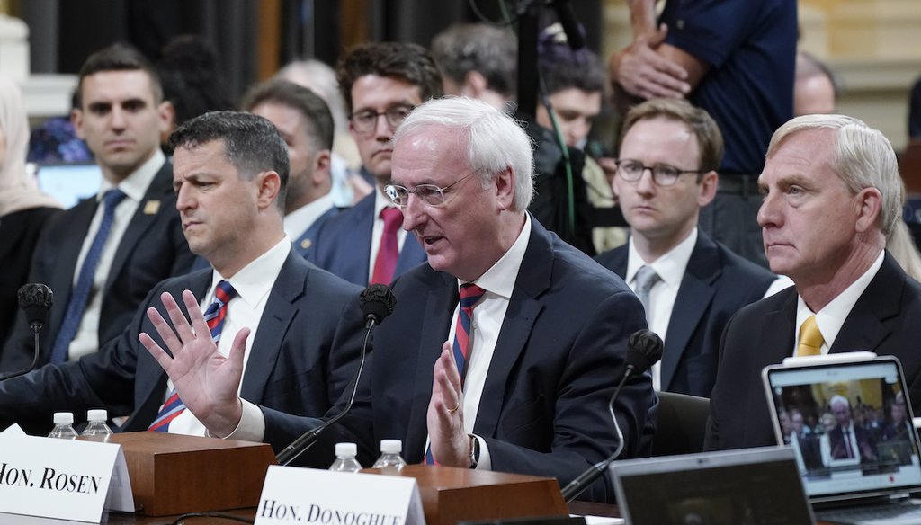 Jeffrey Rosen, former acting Attorney General, center, testifies at House hearing on Jan. 6 attack June 23, 2022. (AP)