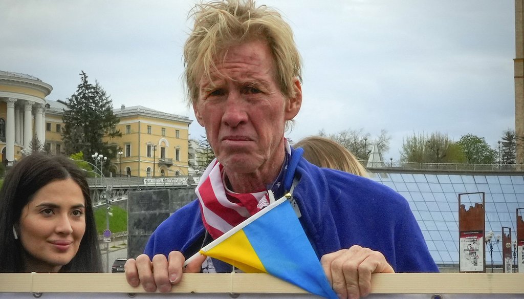 Ryan Wesley Routh takes part in a rally in central Kyiv, Ukraine, Saturday, April 30, 2022. Routh was taken into custody Sept. 15 in connection with the apparent assassination attempt on former President Donald Trump in West Palm Beach, Florida.  (AP)