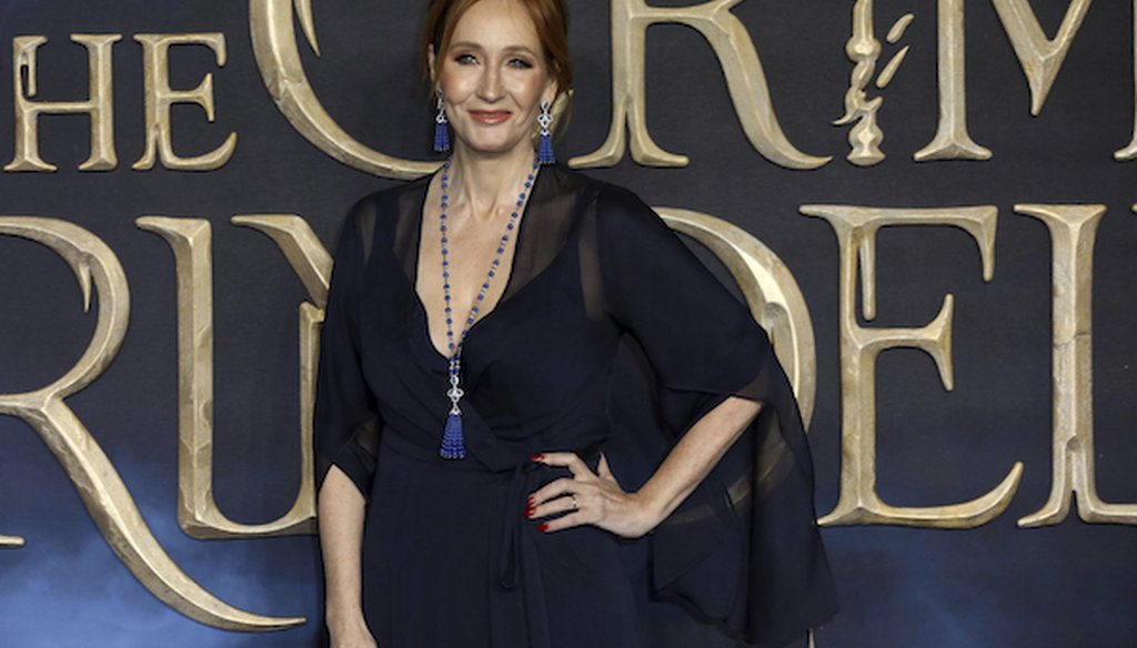 Writer J.K. Rowling poses for photographers on arrival at the premiere of the film 'Fantastic Beasts: The Crimes of Grindelwald', in London, Nov. 13, 2018. (AP)