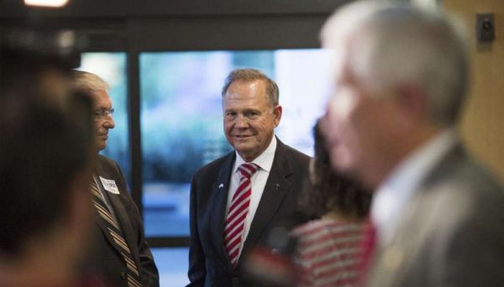 Former Alabama Chief Justice and U.S. Senate candidate Roy Moore smiles after he votes in the Republican primary on Aug. 15, 2017, in Gallant, Ala. (AP/Brynn Anderson)