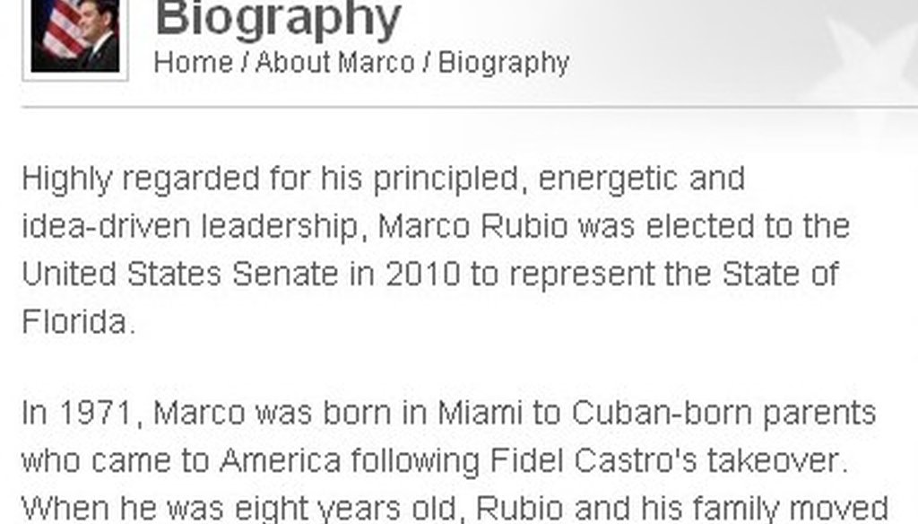 A screen grab of Marco Rubio's Senate website.