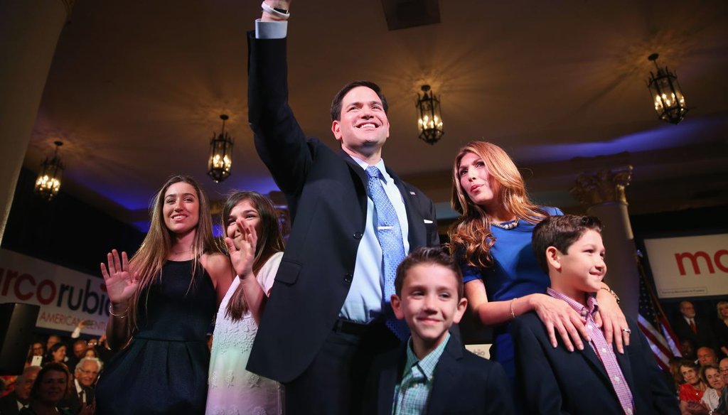 U.S. Sen. Marco Rubio, R-Fla., stands with his family after announcing his candidacy for the Republican presidential nomination on April 13, 2015. (Getty)