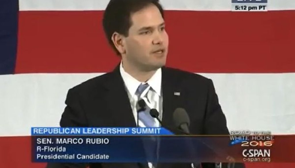 Sen. Marco Rubio, R-Fla., addressed the New Hampshire Republican Party Leadership Summit in Nashua, N.H., on April 17, 2015.