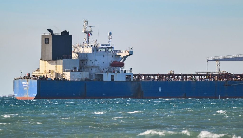 A seized suspected Russian oil tanker in the Mediterranean Sea on Jan. 26, 2026. (AP)