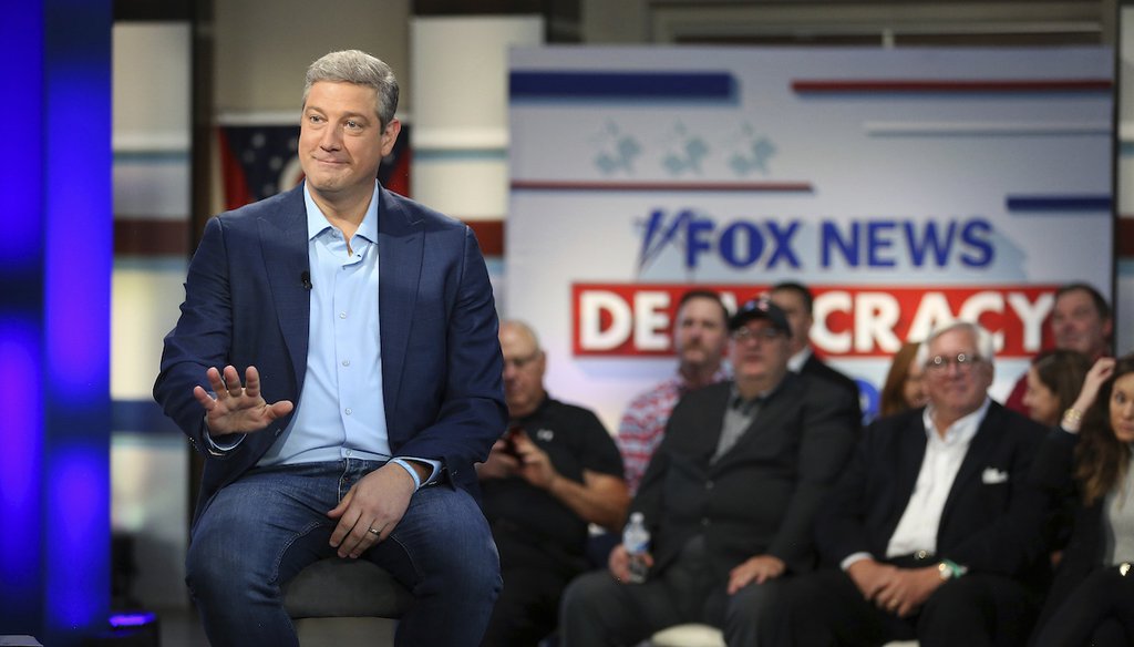 U.S. Rep. Tim Ryan, D-Ohio, a candidate for U.S. Senate, talks with Fox New correspondents during a Fox News town hall Nov. 1, 2022, in Columbus, Ohio. (AP)