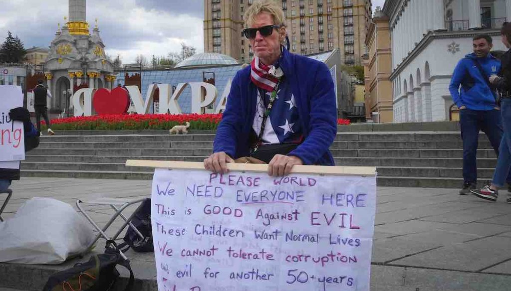 Ryan Wesley Routh takes part in a rally in central Kyiv, Ukraine,  April 30, 2022. (AP)