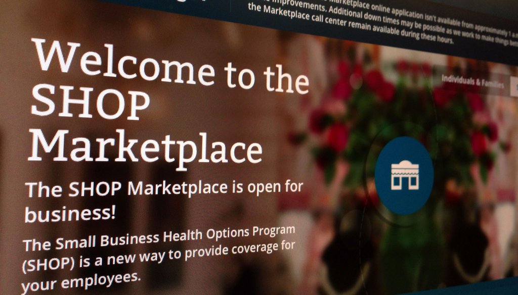 This file photo of part of the HealthCare.gov website page featuring information about the SHOP Marketplace is photographed in Washington. Photo credit: AP