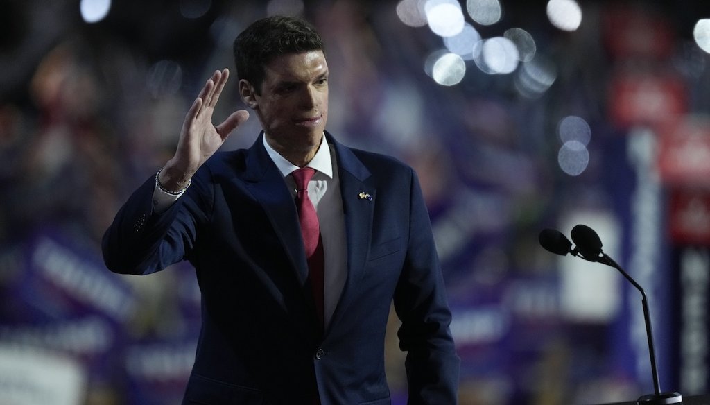 Sam Brown speaks during the Republican National Convention Tuesday, July 16, 2024, in Milwaukee. (AP)