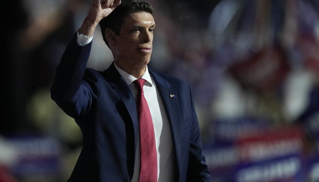 Sam Brown speaks during the Republican National Convention Tuesday, July 16, 2024, in Milwaukee. (AP)