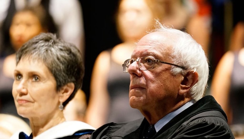 Acting President of Westminster College Carolyn Perry and Sen. Bernie Sanders listen to the Churchill Singers Thursday at Westminster College in Fulton. (Pamela A. Houser/Missourian)