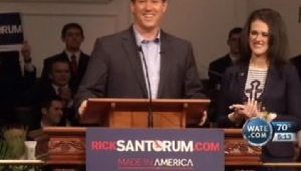 Rick Santorum gave a speech on Feb. 29, 2012, at a church near Knoxville, Tenn. We checked several claims from that address.