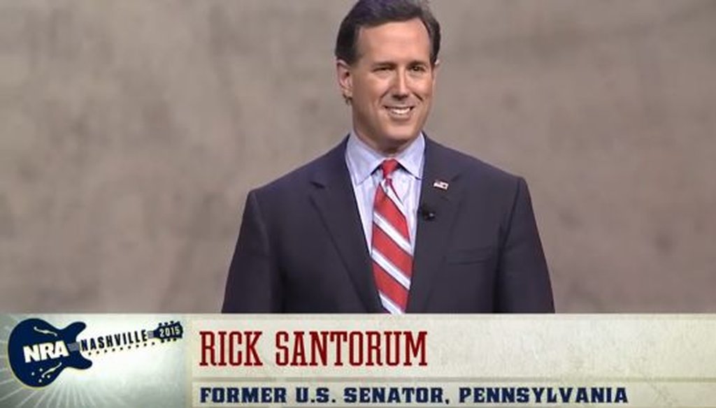 Former Sen. Rick Santorum, R-Pa., addressed the National Rifle Association convention on April 10, 2015.