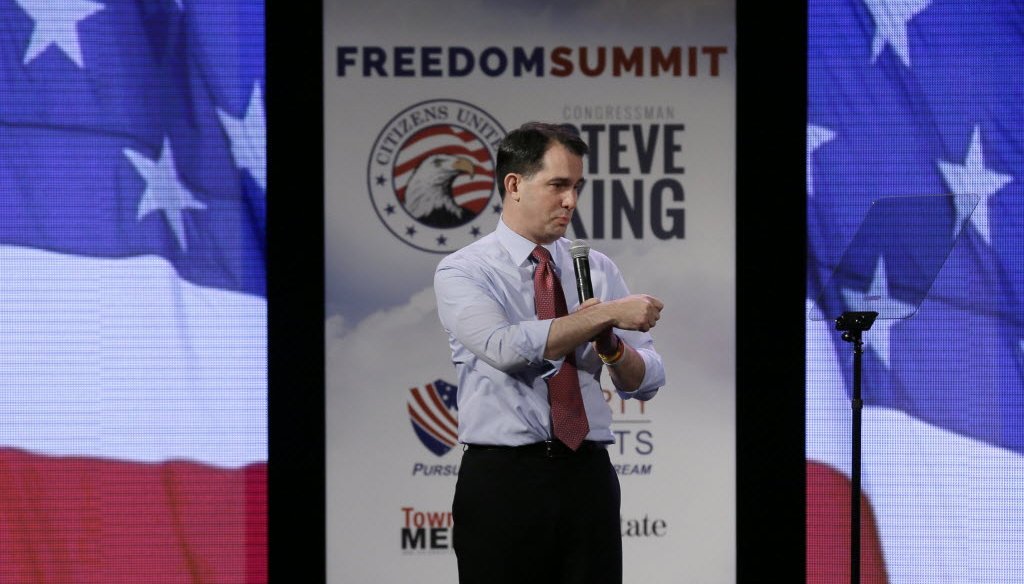 Wisconsin Gov. Scott Walker was among potential Republican presidential candidates who spoke at the Iowa Freedom Summit on Jan. 24, 2015.