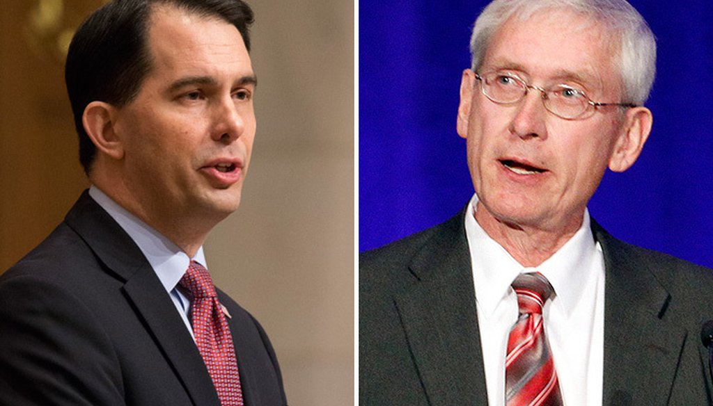 Republican Gov. Scott Walker (left), running for a third term, has repeatedly attacked Democratic challenger Tony Evers over Evers' handling of a case involving a teacher who viewed pornography at school.