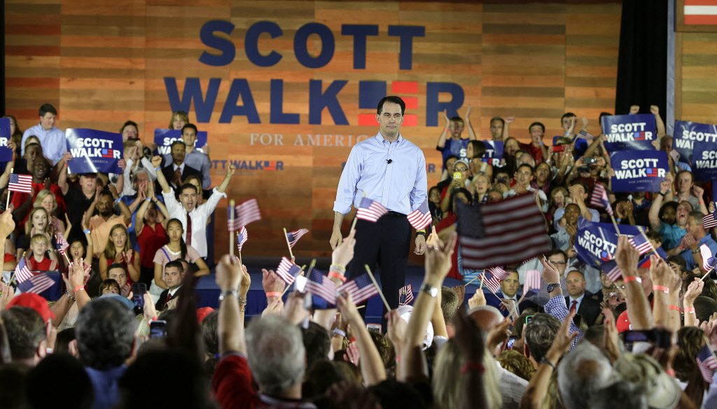 Gov. Scott Walker kicked off his presidential campaign at the Waukesha County Expo Center in Waukesha, Wis. on July 13, 2015. Tax cuts to boost family incomes were a big part of his campaign. (Rick Wood photo)