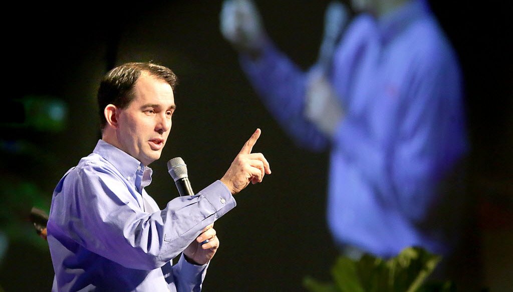 Gov. Scott Walker spoke at the Governor's Conference on Tourism on March 16, 2015, in La Crosse, Wis. (AP photo)