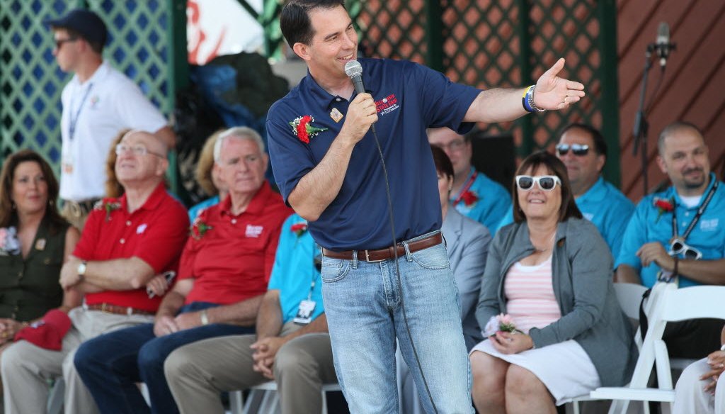 Gov. Scott Walker spoke to a crowd gathered for the opening ceremony of the Wisconsin State Fair on July 31, 2014.