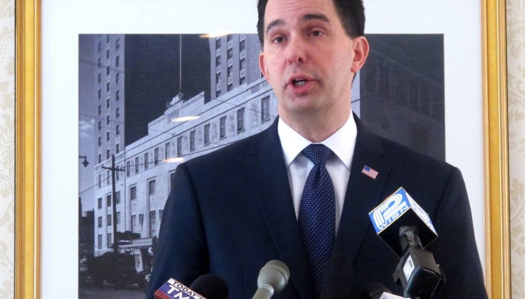 Gov. Scott Walker on Jan. 23, 2015, announcing his decision to reject a proposed Indian casino in Kenosha, Wis.