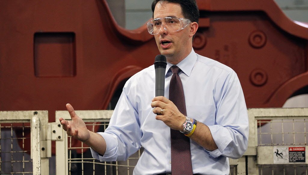 Gov. Scott Walker campaigned for re-election in 2014 at a plant in Platteville, Wis. (Milwaukee Journal Sentinel)