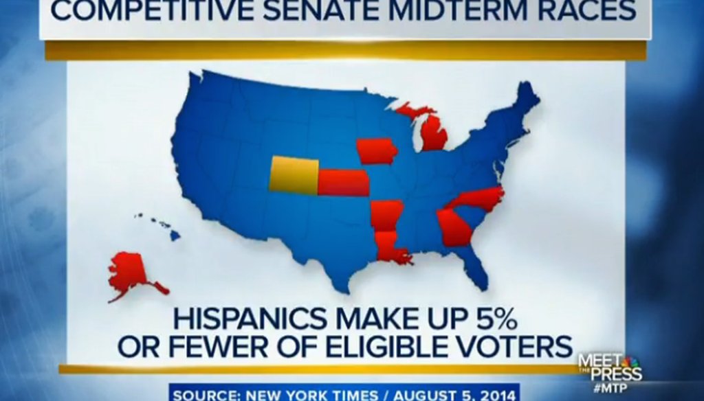 "Meet the Press" host Chuck Todd used this map to illustrate a point about states with toss-up Senate races.