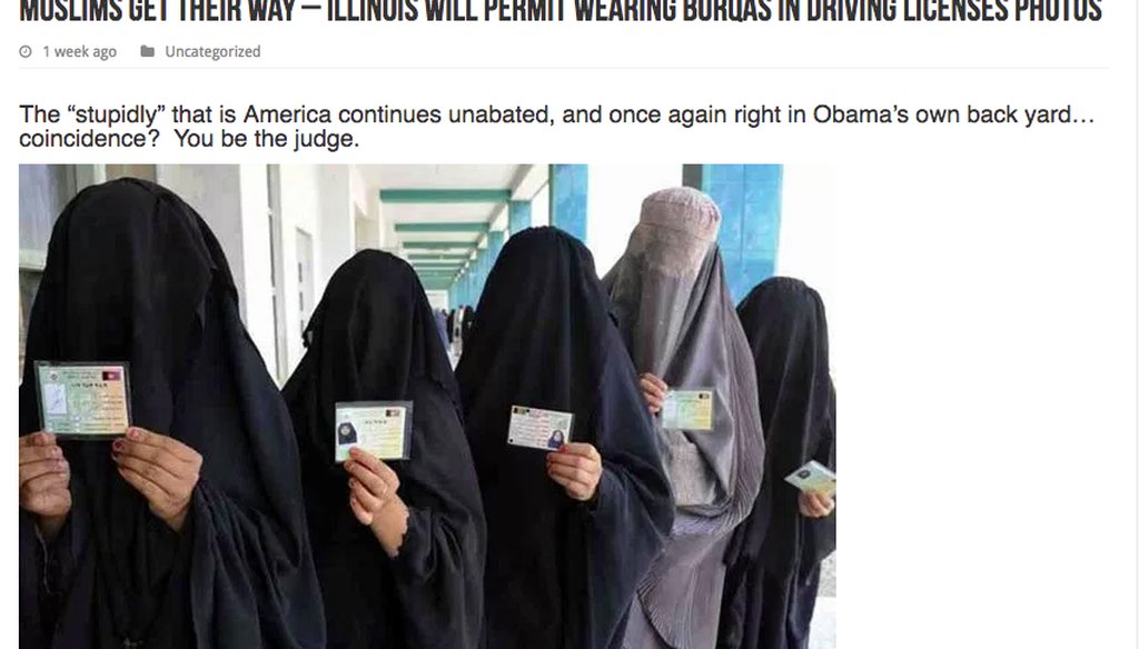 Fake news about Muslims wearing burqas in Illinois driver's license photos.
