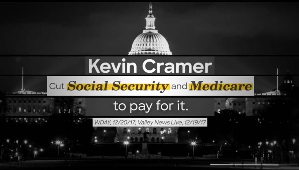 Screenshot of Senate Majority PAC's ad against Kevin Cramer, released on June 8, 2018.