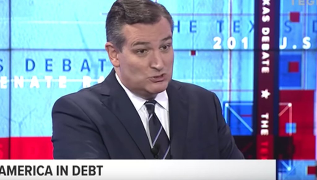 Sen. Ted Cruz, R-Texas, takes part in a debate against Democrat Beto O'Rourke on Oct. 16, 2018.