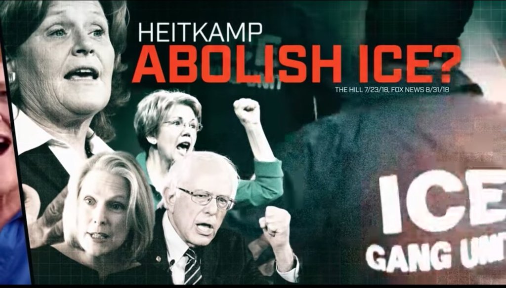An ad released by the Senate Leadership Fund in the North Dakota Senate claims Heidi Heitkamp supports sanctuary cities, "where illegal immigrants can be released on our streets."