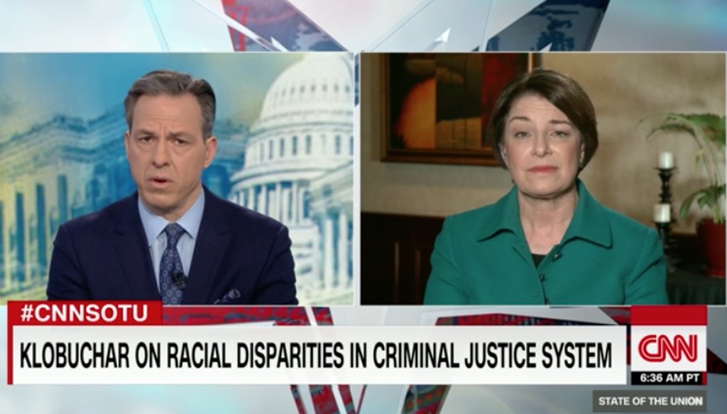 CNN's Jake Tapper interviewed Democratic presidential candidate Amy Klobuchar on March 17, 2019.