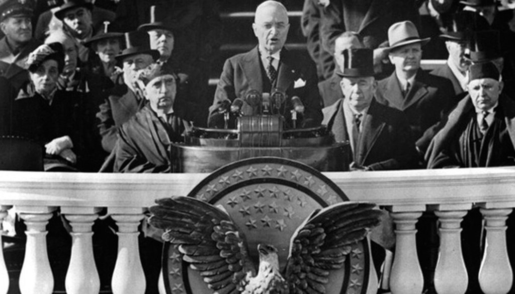 President Harry Truman, shown at his 1949 inauguration, experienced nearly two years of low unemployment and low approval ratings, due largely to the Korean War. (Wikimedia Commons)