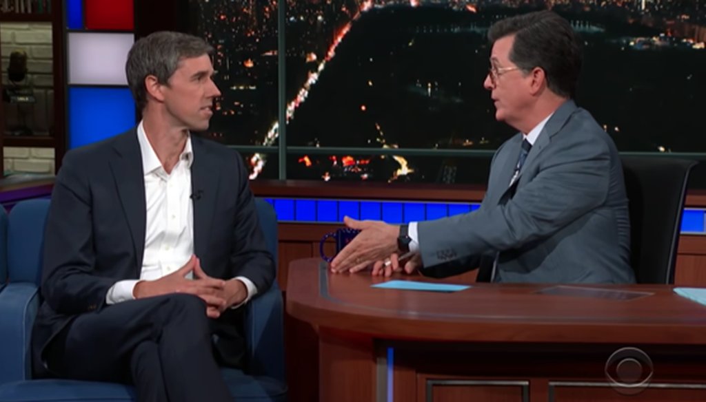 Democratic presidential candidate is interviewed by CBS late-night host Stephen Colbert on June 13, 2019. (Screenshot)