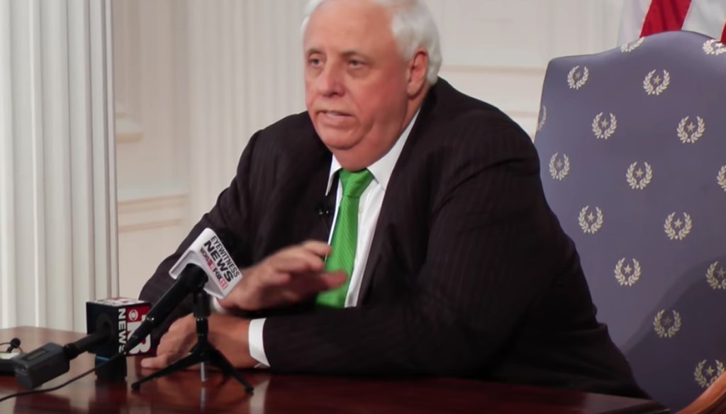 West Virginia Gov. Jim Justice holds a press conference to oppose an effort backed by Michael Bloomberg to curb carbon emissions.