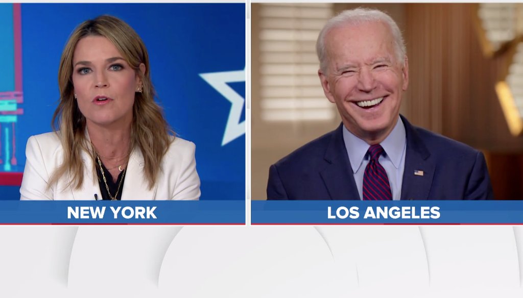 Democratic presidential candidate Joe Biden is interviewed by NBC's Savannah Guthrie on March 5, 2020.