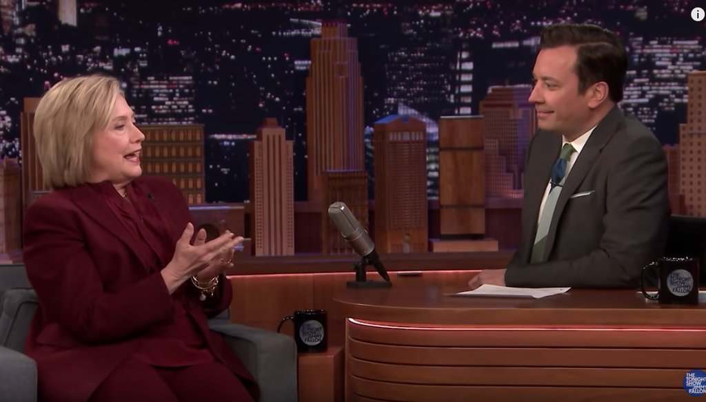 Hillary Clinton speaks with Jimmy Fallon during an appearance on The Tonight Show on March 6.
