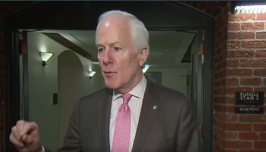 A still from a video of John Cornyn speaking with reporters, captured by The Hill.
