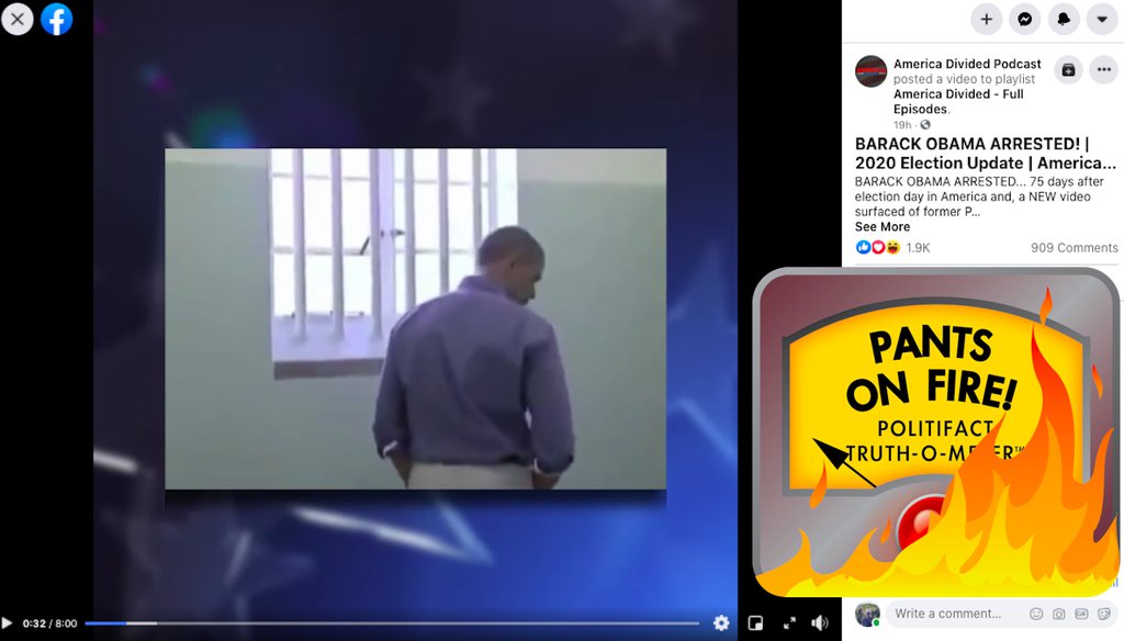A video published on Facebook claims to show former President Barack Obama in jail. In fact, it shows him visiting Nelson Mandela's former prison cell in South Africa in 2013. (Screenshot from Facebook)