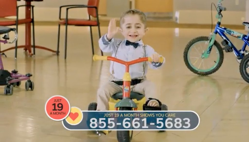 Kaleb-Wolf Torres in a Shriners fundraising commercial. Screenshot via YouTube.