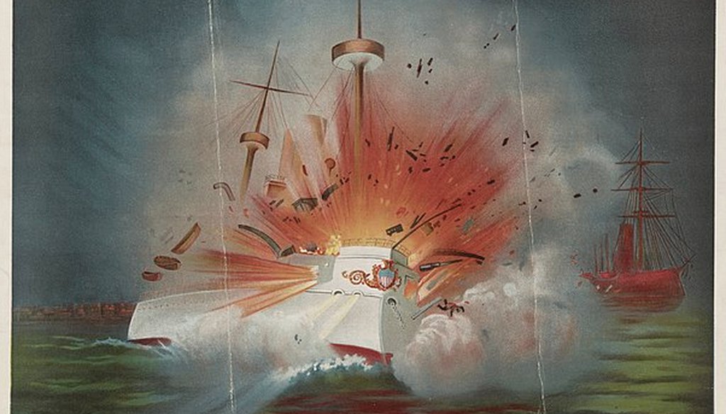 Print showing the explosion of the U.S.S. Maine in 1898. (Library of Congress)