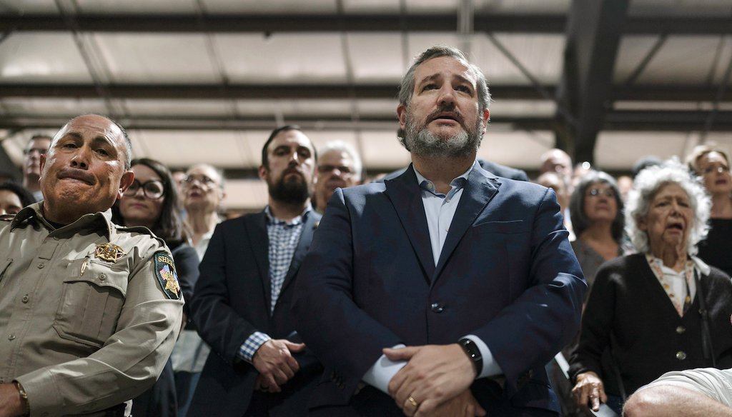 Sen. Ted Cruz, R-Texas, attends a prayer vigil with Uvalde County Sheriff Ruben Nolasco, left, in Uvalde, Texas, on May 25, 2022. (AP)