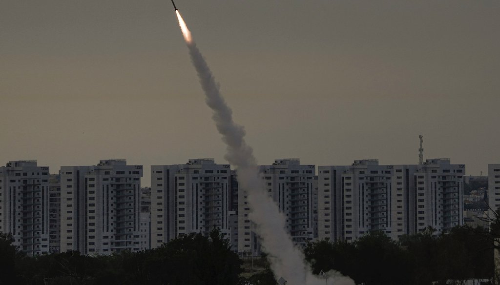 Israel's Iron Dome anti-missile system fires near Ashkelon to intercept a rocket launched from the Gaza Strip, May 11, 2023. (AP)