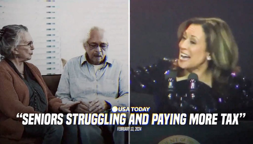 A screenshot from a Donald Trump ad taking issue with Kamala Harris over Social Security.