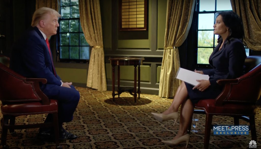 Screenshot of NBC's "Meet the Press" interview with former President Donald Trump moderated by Kristen Welker on Sept. 17.