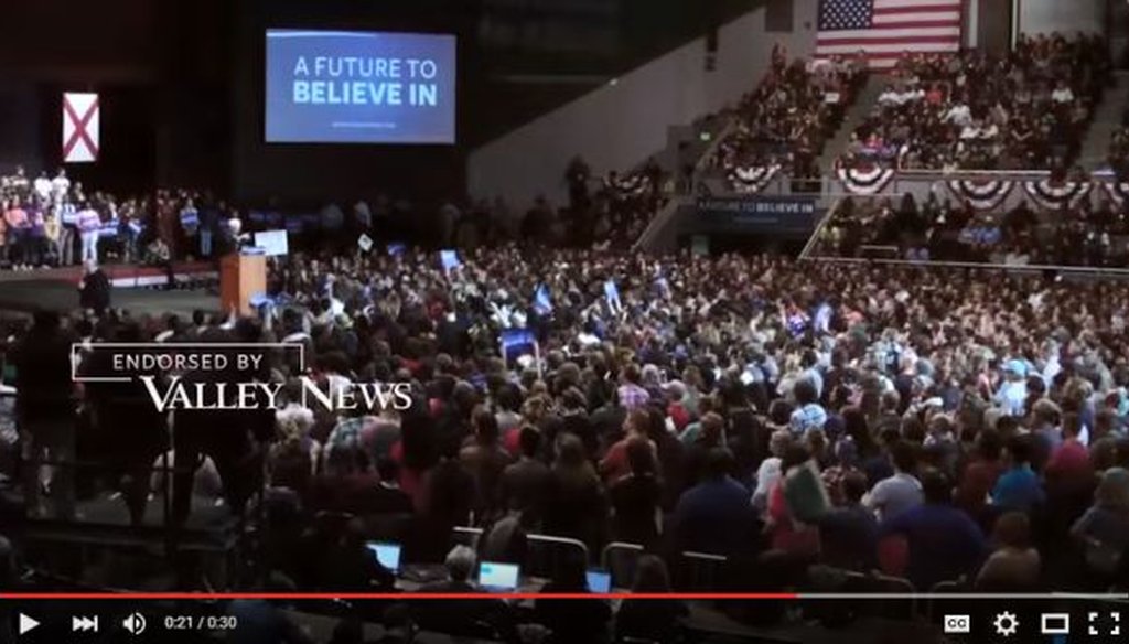 This is a screenshot of a portion of a Bernie Sanders ad that says the Valley News "endorsed" him.