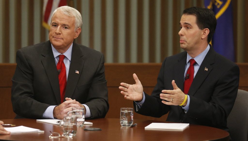 Democrat Tom Barrett is challenging Republican Gov. Scott Walker in the June 5, 2012 recall election. This photo is from their second and final debate.